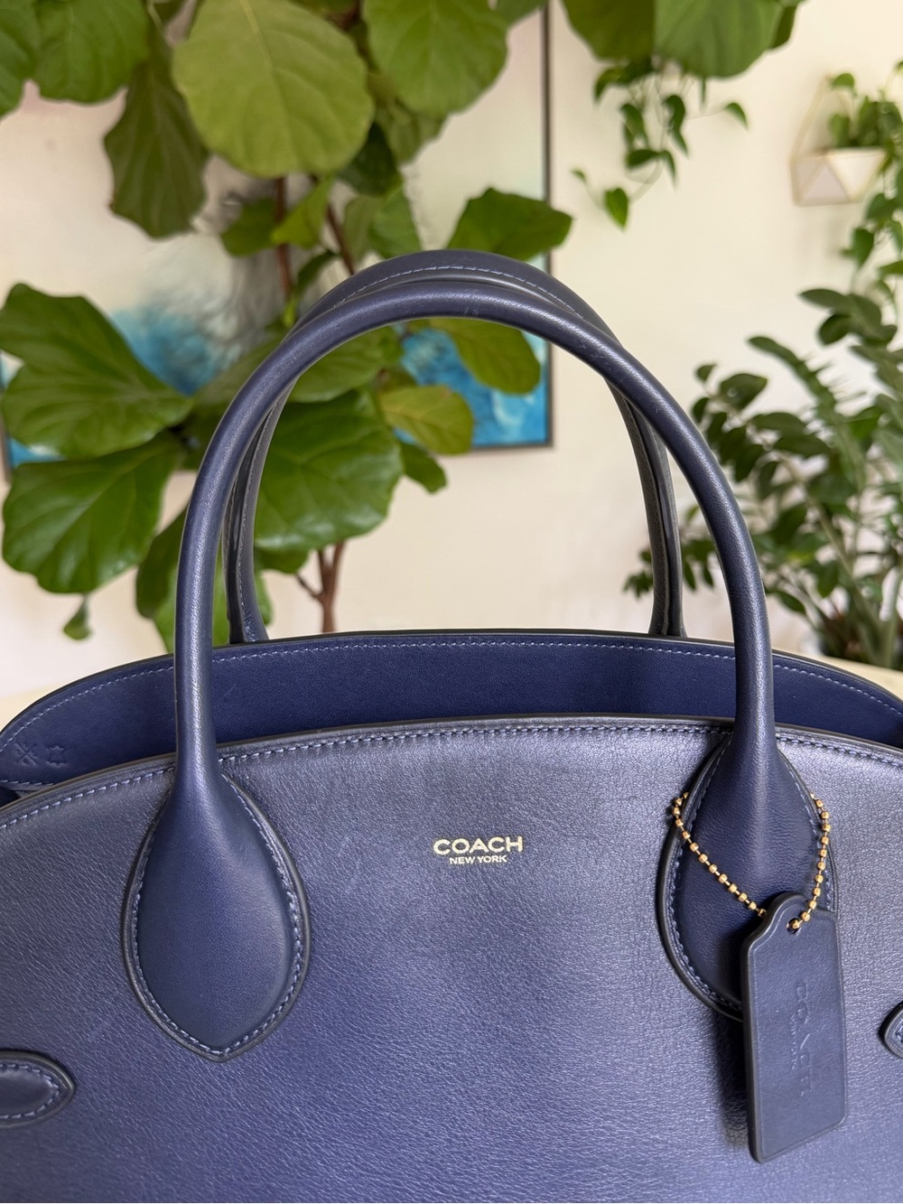 Coach Soft Empire Carryall Bag 40 Burnished Navy Blue XL Crossbody Satchel CW616 - Picture 15 of 16